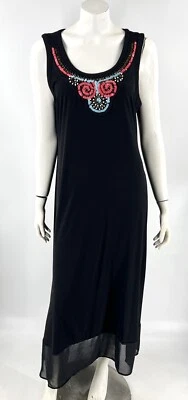 Maxi Vestido Notations Talla Grande Negro Rosa Azul Lentejuelas Cuentas Escote Sin Mangas Foto 1 de 4