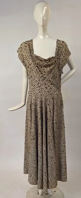 GLAMOUR VINTAGE 1940’S NOVELTY PRINT RAYON DRESS W SHIMMERING SEQUIN HIGHLIGHTS - Image 1 of 4