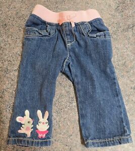 Gymboree Baby Girl Blue Jeans with 2 Rabbits on Right Bottom leg; Size 6-12 M