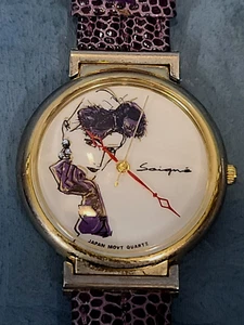 Vintage Criterion Armbanduhren Lila Lederarmband Japan Quarzwerk Edelstahl - Bild 1 von 8