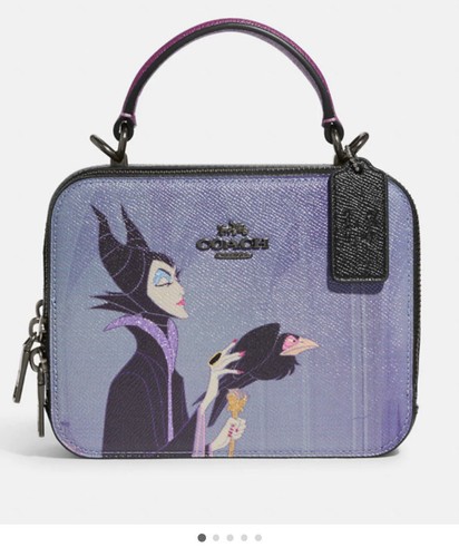 Tracolla nuova con etichette Coach CC376 Disney X Coach Box con motivo malefico nero multi
