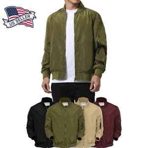 Mens Bomber Jacket Windbreaker Flight Military Air Force Active Fashion Slim - Picture 1 of 14