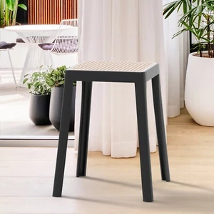 LeisureMod Tresse Modern Stackable Square Plastic Dining Stool with Wicker Top - Picture 1 of 43