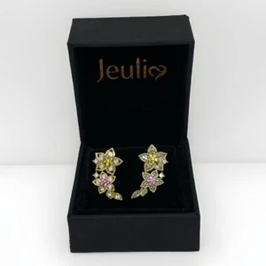 Pendientes escaladores Jeulia "Se acerca la primavera" flor plata de ley S925 - Imagen 1 de 4