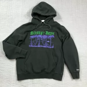 Obey Sweatshirt Men Small Black Strange Days Hood Embroidered Hoodie Logo - Picture 1 of 24