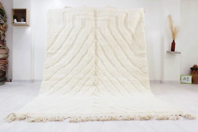 Alfombra marroquí Beni Ourain a rayas hecha a mano alfombra blanca bereber alfombra de lana 8'x5' Foto 1 de 4