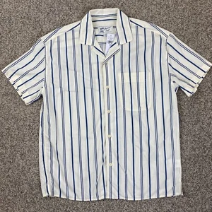 American Eagle Shirt Mens Small White Blue Striped Button Up Short Sleeve Casual - Picture 1 of 14