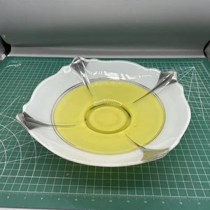 Vintage Art Deco Indiana Glas Gelb Weiß Platin ? Servierplatte Platte Ostern - Bild 1 von 8