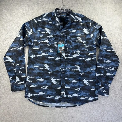 Salt Life Shirt Mens Medium Blue Camo Digital SLX Performance Fishing Angler NEW - Image 1 of 4