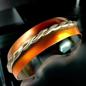 Copper Cuff Bracelet Twisted Silver Accent Mixed Metal Vintage Southwest Style - Picture 1 of 9