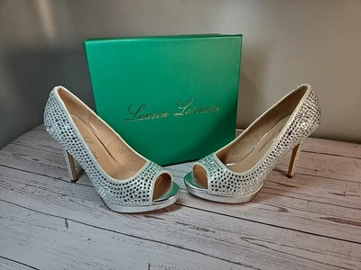 Lauren Lorraine Candie 12 Rhinestone Platform Wedding Dress Pumps Sz 7.5 Holiday - Image 1 of 4
