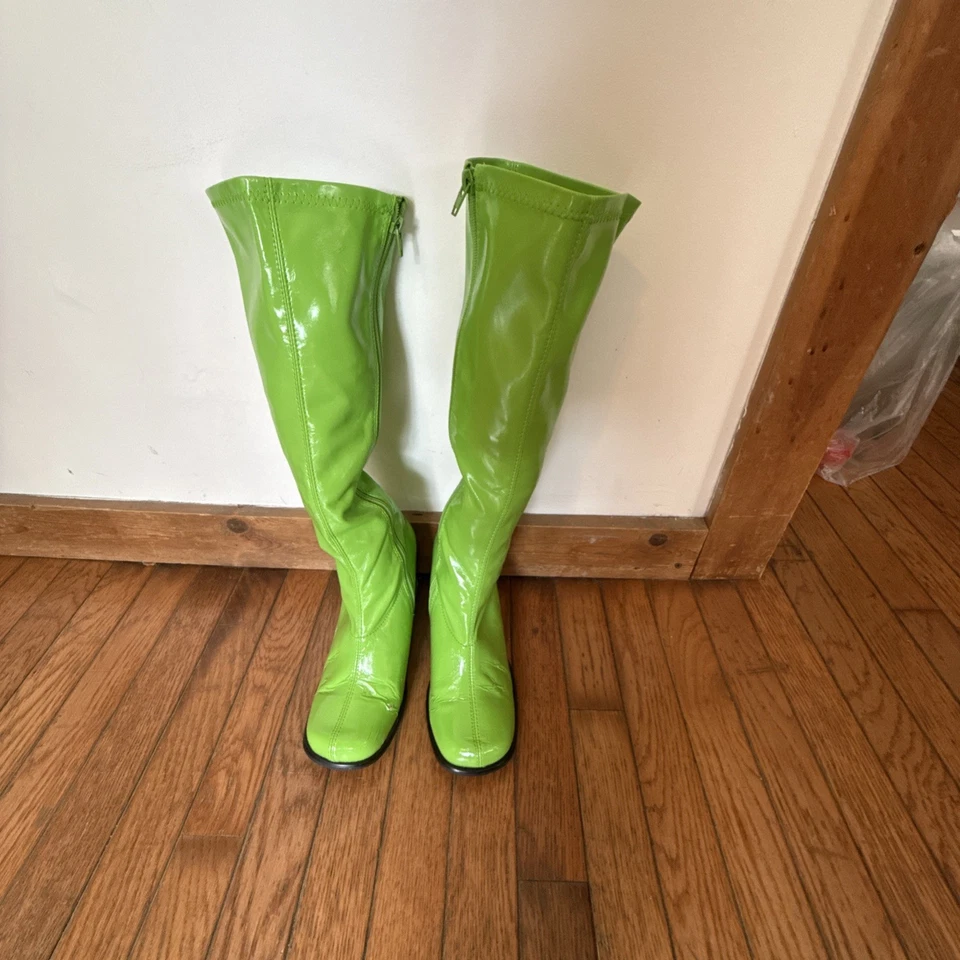 Women's Halloween Disco Boots Chunky Heel Size 8-8 1/2 Lime Green Side Zipper - Image 1 of 4