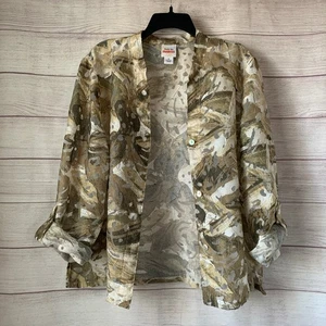 Ruby Rd. Favorites Taupe and Cream Floral Jacket Button Up Roll Tab Sleeve Sz 16 - Picture 1 of 19