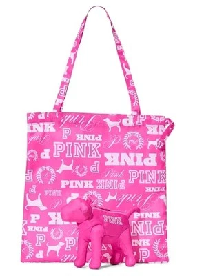 NWT Victorias Secret PINK Packable Dog Tote Bag Shopper Beach Logo Travel Carry - Image 1 of 4