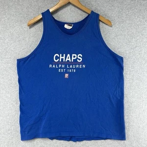 Vintage 90s Chaps Ralph Lauren Men’s Blue USA Made Sleeveless Tank Top (L) - Picture 1 of 8