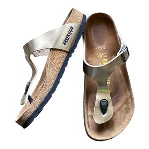 Birkenstock Gizeh Metallic Sandals Gold Size 37 EU 6 US Regular Fit Cork Footbed - Picture 1 of 19
