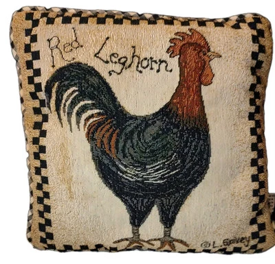 Riverdale Chicken Throw Pillow Red Longhorn Black and White Gingham Made in Usa - Image 1 of 4