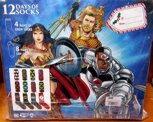 *BRAND NEW* DC Justice League 12 Days of Socks Comics Superheros~4 Crew+8 LowCut - Picture 1 of 7