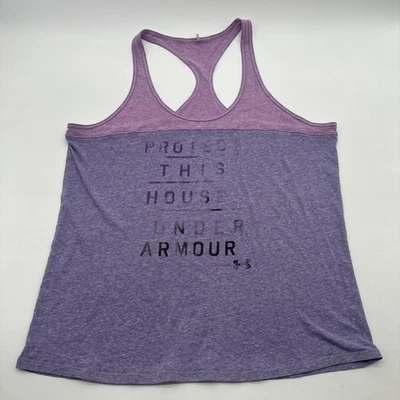 Under Armour Tank Top Women XL Purple Graphic Print Logo ..#35967 - Image 1 of 4