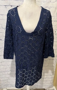 Dream Beach Women’s Open Knit Navy Blue Beach Cover Up Beach Dress Medium/Large - Picture 1 of 4