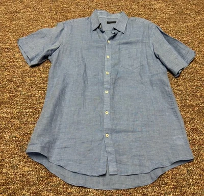 Camisa Zachary Prell 100 % lino manga corta abotonada azul para hombre grande  Foto 1 de 4