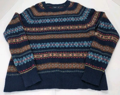 J Crew Lambswool Sweater Size XL Fair Isle Striped Long Sleeve Pullover Blue - Image 1 of 4