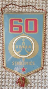 Antique Tesla Strasnice Television Component Plant 60th Anniversary Pennant Flag - Picture 1 of 2