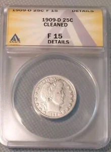 1909-D Barber Quarter ANACS F 15 Details, 25c - Picture 1 of 8