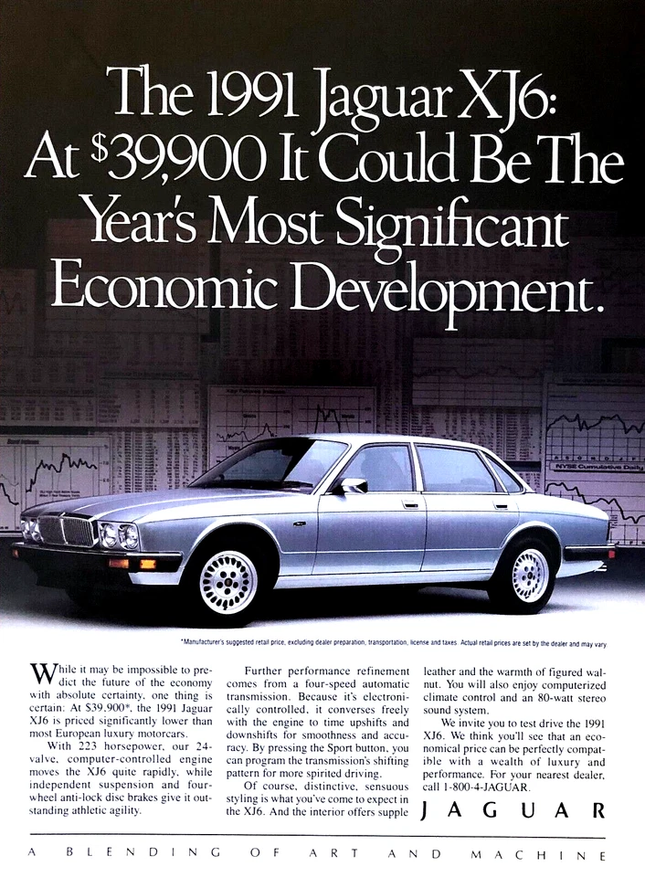 1991 JAGUAR XJ6 СЕДАН—ВИНТАЖНАЯ РЕКЛАМА ЖУРНАЛА—ОРИГИНАЛЬНАЯ ПЕЧАТНАЯ РЕКЛАМА - Изображение 1 из 1