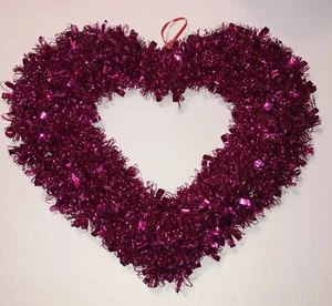 Valentine's Day Purple Heart Tinsel Garland Wreath Door Hanger Wall Décor 12” - Picture 1 of 7