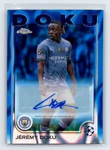 Jeremy Doku 2024-25 Topps Chrome UEFA Auto Blue /150 Manchester City #CA-JE - Picture 1 of 2