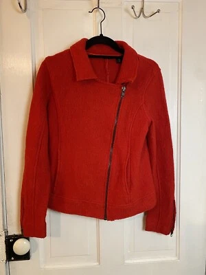 Cardigã feminino Tahari lã vermelha viscose com zíper S negócios casual aconchegante moto escritório - Imagem 1 de 4