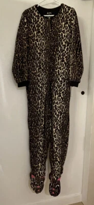 Nick & Nora Women’s Footie Pajamas 1 Piece zip front  XXL pockets Plush leopard - Изображение 1 из 4