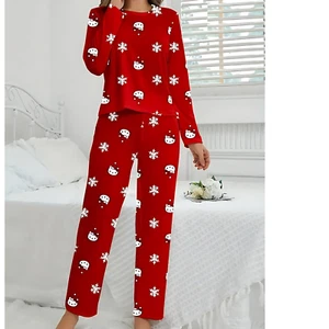 Hello Kitty Christmas Pajama Set Red Santa Ladies Sleep Lounge Set Ladies Large - Picture 1 of 10