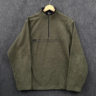 Old Navy Mens Fleece Jacket Quarter Zip Olive Green Spell Out Logo Large - Image 1 of 4