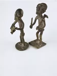 Akan Ashanti Goldweight African Bronze Figure Ghana Set Of 2 Workers 3.5" - Picture 1 of 5