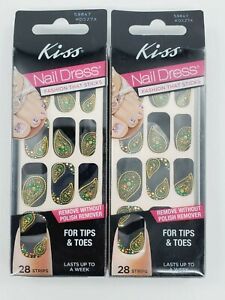 2 x KISS Dress 18 Nail Polish Strips 59847 KDS27X Paisley on Black Tips & Toes