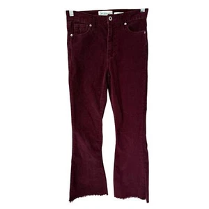 RE Generation Flower Womens Corduroy Mid-Rise Maroon Flared Pants 3/26 Y2K - Picture 1 of 8