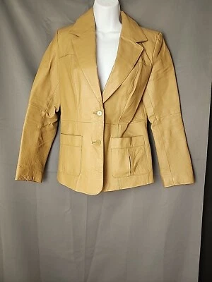 Newport News Brown Tan 100% Leather Coat Lined Blazer Women Size 6 EUC Priority - Image 1 of 4