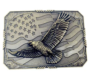 Eagle & American Flag Belt Buckle Western Cowboy Motorcyclist (FLEG-07) - Picture 1 of 2