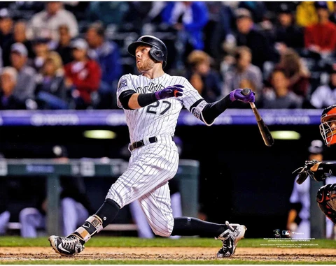 Trevor Story Colorado Rockies Unsigned Home Run Hit Photograph Cover