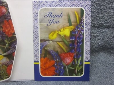 THANK YOU RED YELLOW FLORAL GREETING CARD 5 X 7" - Image 1 of 3