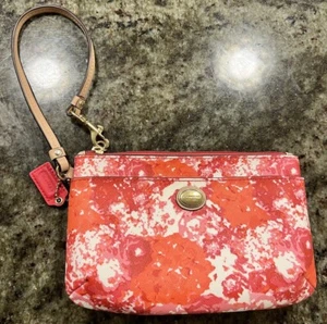 Coach Pink Orange White Peyton Floral Small Wristlet Pocket Zip Gold Hardware - Picture 1 of 17