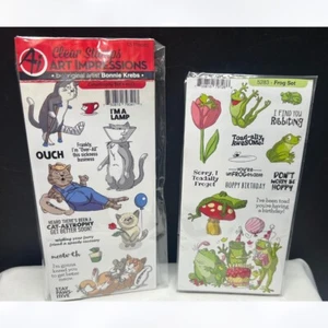 Art Impressions CATASTROPHY Frogs Cats Funny Rubber Stamps Lot of 2 - Picture 1 of 3