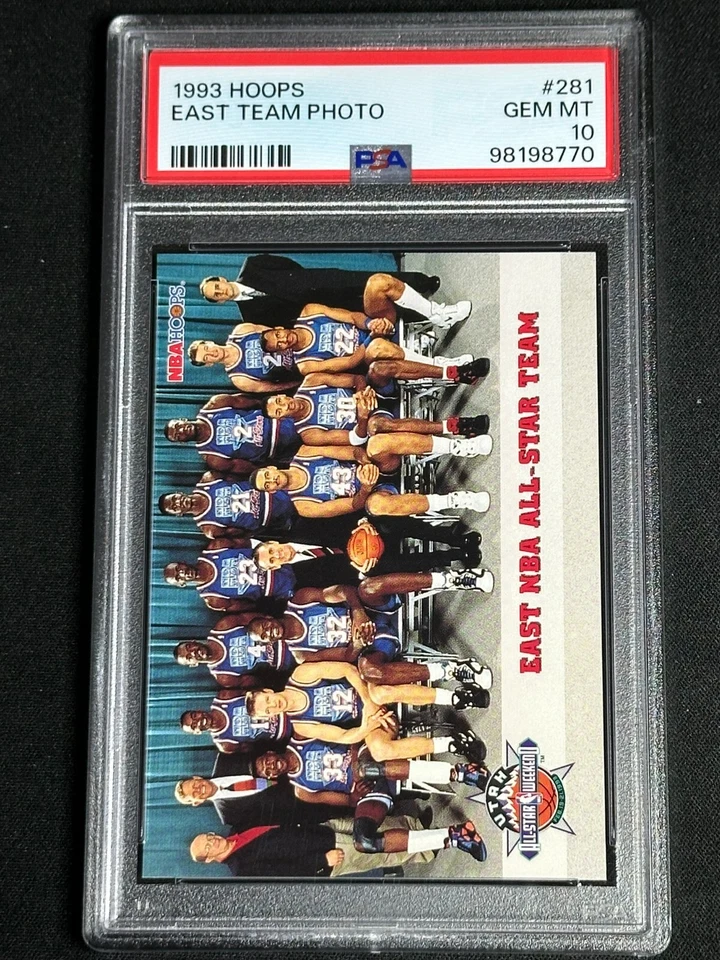 Foto del equipo NBA Hoops East 1993 #281 PSA 10 GEMA como nuevo Michael Jordan Shaq All-Star Foto 1 de 2