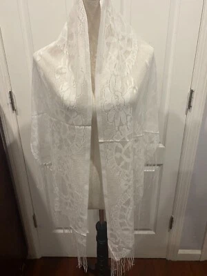 Blanco Transparente Triángulo Bufanda Chal Envoltura Ligero 70.9x29.5 pulgadas Floral Foto 1 de 4