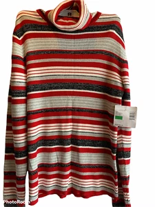 Sag Harbor Sz.Large Red White Gray Metallic Turtleneck Long Sleeve NEW/TAGS $40. - Picture 1 of 4