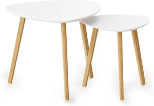 Bamboo Nesting Triangle End Table,Set of 2 Coffee Table Modern Minimalist Side T - Picture 1 of 9