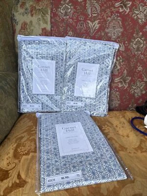 NIP GARNET HILL Organic-Cotton Shower Curtain White/blue 3 pc - Image 1 of 2