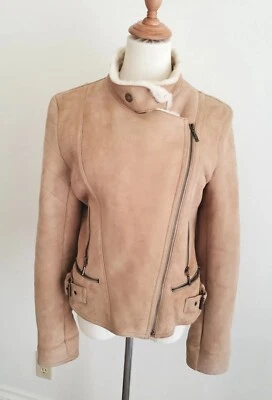 Danier piel de oveja motociclista embudo cuello chal cuello piel de oveja abrigo chaqueta S/M Foto 1 de 4